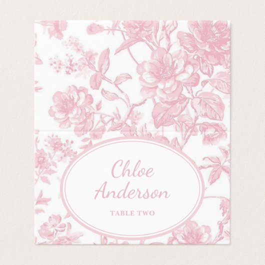  Zacht Roze Toile Chinoiserie Place Card Kaart (Buitenkant ongevouwen)