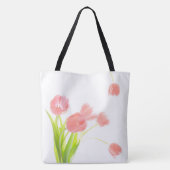 Zacht Roze Tulpen Trendy Initiaal Naam Monogram Tote Bag (Achterkant)