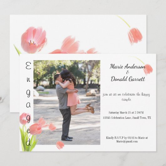 Zacht roze tulpenVerloving Aankondiging (Voorkant / Achterkant)