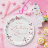 Zacht roze vlinder verjaardag brunch party papieren bordje (Feest)