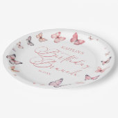 Zacht roze vlinder verjaardag brunch party papieren bordje (Gekanteld)