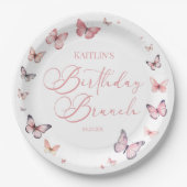 Zacht roze vlinder verjaardag brunch party papieren bordje (Voorkant)