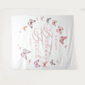 Zacht roze vlinder verjaardag brunch party wandkleed (Voorkant (horizontaal))