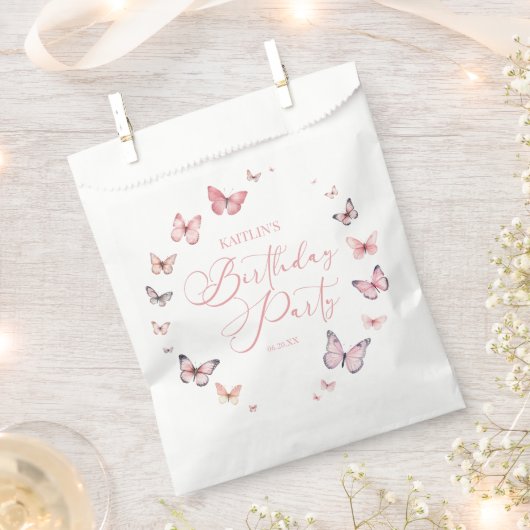 Zacht roze vlinder verjaardagsfeestje bedankzakje (Geknipt)