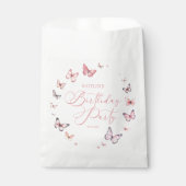Zacht roze vlinder verjaardagsfeestje bedankzakje (Voorkant)