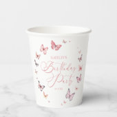 Zacht roze vlinder verjaardagsfeestje papieren bekers (Achterkant)