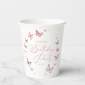Zacht roze vlinder verjaardagsfeestje papieren bekers (Voorkant)