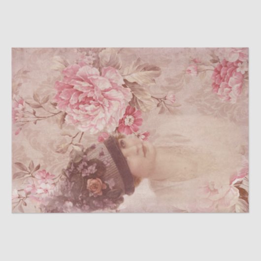  Zacht-roze Vrouwe Vrouw in Pet Shabby Chic Tissuepapier (Voorkant)