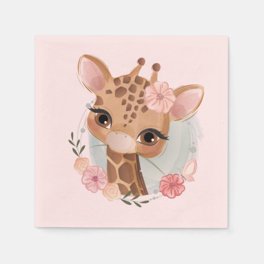 Zacht Roze Waterverf Baby Giraffe Servet (Voorkant)