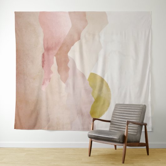 Zacht Roze Waterverf Bergen Landschap Tapestry Wandkleed (In Situ (horizontaal))