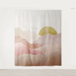 Zacht Roze Waterverf Bergen Landschap Tapestry Wandkleed