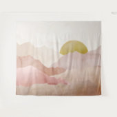 Zacht Roze Waterverf Bergen Landschap Tapestry Wandkleed (Voorkant (horizontaal))