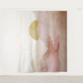 Zacht Roze Waterverf Bergen Landschap Tapestry Wandkleed (Voorkant)