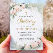 Zacht Roze Waterverf Bloemen Groen doopsel Kaart