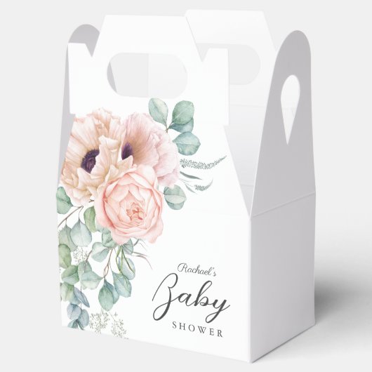 Zacht Roze Waterverf Bloemen Meisje Baby shower Bedankdoosjes (Geopend)