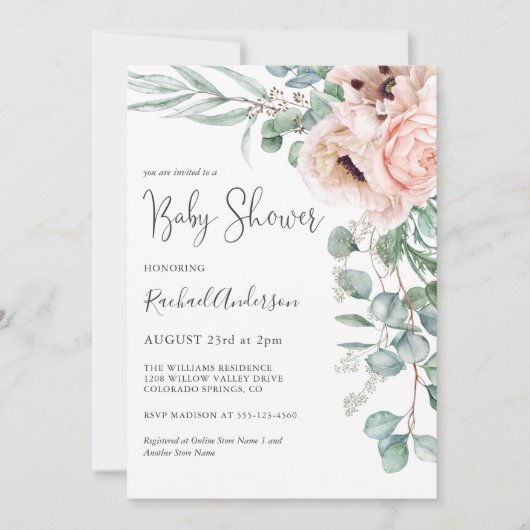 Zacht Roze Waterverf Bloemen Meisje Baby shower Kaart (Voorkant)