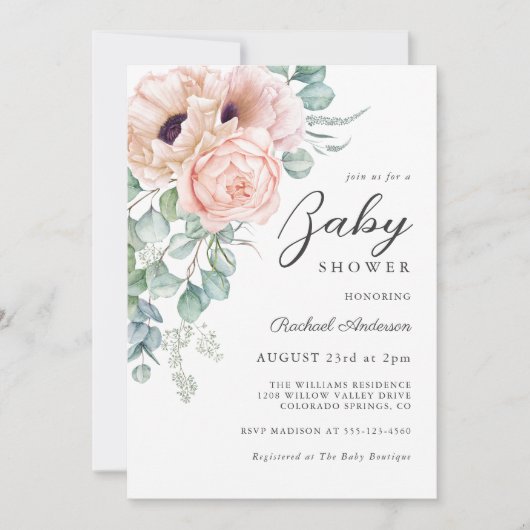 Zacht Roze Waterverf Bloemen Meisje Baby shower Kaart (Voorkant)