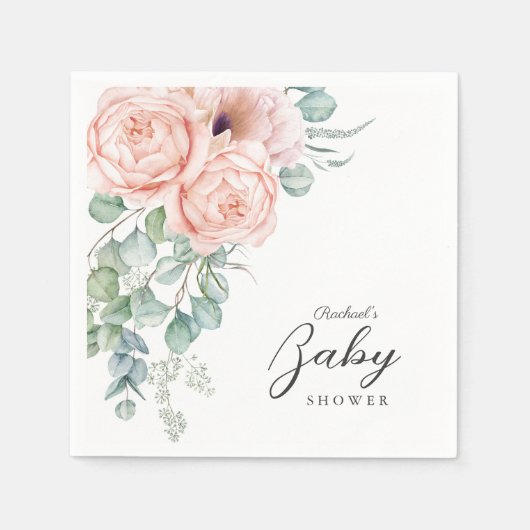 Zacht Roze Waterverf Bloemen Meisje Baby shower Servet (Voorkant)