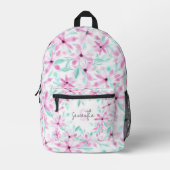 Zacht Roze Waterverf Bloemen met Groene Bladeren Bedrukte Rugzak (Voorkant)