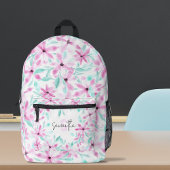 Zacht Roze Waterverf Bloemen met Groene Bladeren Bedrukte Rugzak