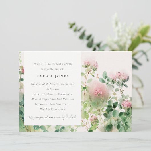 Zacht Roze Waterverf Bloementuin Baby shower Kaart (Staand voorkant)