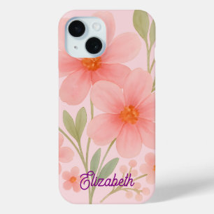 Zacht Roze waterverf bloemmotief Illustratie iPhone 15 Case