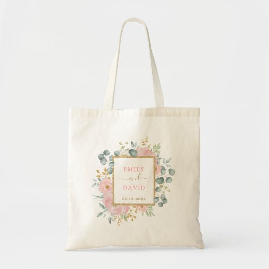 Zacht Roze Waterverf Botanische Bloemen Bruiloft Tote Bag (Voorkant)