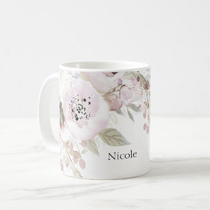 Zacht roze Waterverf Elegant Floral Chic Flowers Koffiemok
