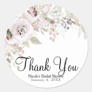 Zacht roze Waterverf Elegant Floral Wedding Bridal Ronde Sticker