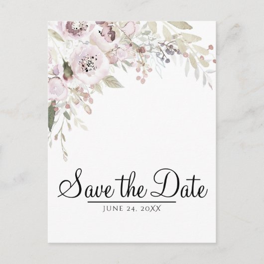 Zacht Roze Waterverf Elegante Bloemen Save the Dat Aankondigingskaart (Voorkant)