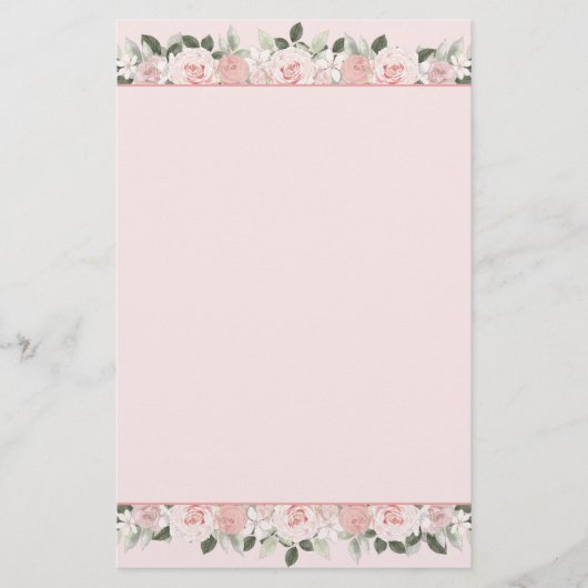 Zacht roze Waterverf Rozen Florentijnse grens Briefpapier (Voorkant)