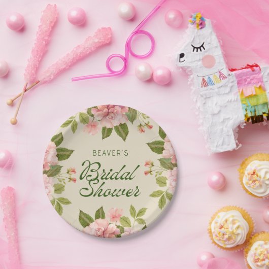 Zacht roze Waterverf Rozen Vrijgezellenfeest papie Papieren Bordje (Feest)