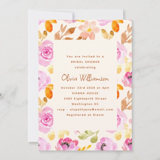 Zacht Roze Waterverf Tuin Bloemen Vrijgezellenfees Kaart (Voorkant)