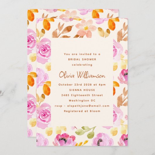 Zacht Roze Waterverf Tuin Bloemen Vrijgezellenfees Kaart (Voorkant / Achterkant)