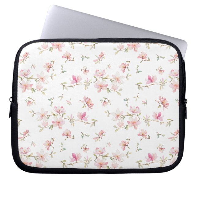 Zacht roze Waterverf ventilatorpatroon Laptop Sleeve (Voorkant)