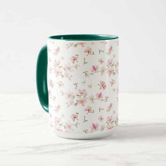 Zacht roze Waterverf ventilatorpatroon Mok (Voorkant links)