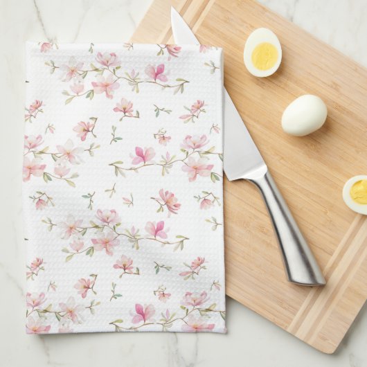 Zacht roze Waterverf ventilatorpatroon Theedoek (Quarter Fold)