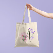 Zacht roze wilde bloemen met je initiaal 1 kant tote bag