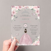 Zacht Roze Witte Bloemen Prinses Quinceañera XV 16 Acryl Uitnodigingen (Insitu (Draagbaar))