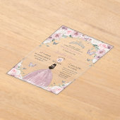 Zacht Roze Witte Bloemen Prinses Quinceañera XV 16 Acryl Uitnodigingen (Laagn)