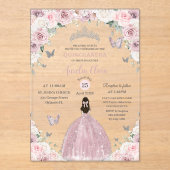 Zacht Roze Witte Bloemen Prinses Quinceañera XV 16 Acryl Uitnodigingen (Voorkant)