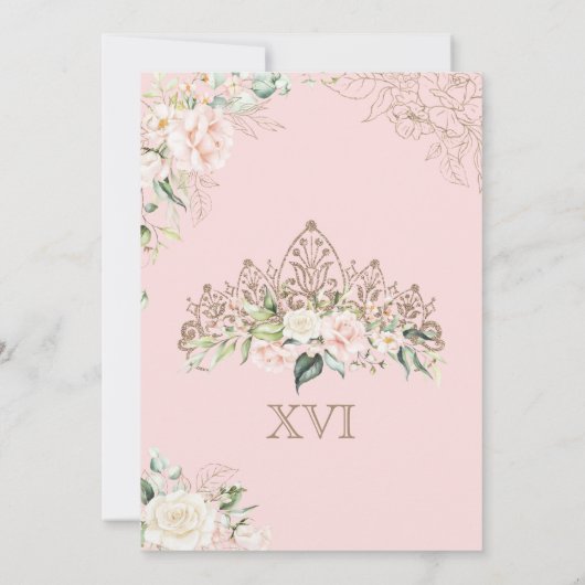 Zacht roze witte rozen Elegant Sweet 16 Birthday Kaart (Achterkant)