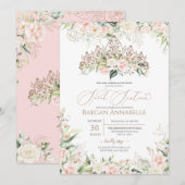 Zacht roze witte rozen Elegant Sweet 16 Birthday Kaart (Voorkant / Achterkant)