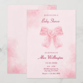 Zacht roze zoet lint boog foto baby shower kaart (Voorkant / Achterkant)