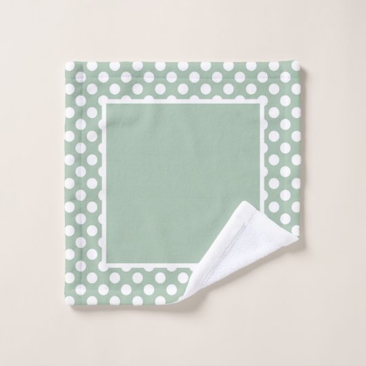 Zacht  Sage Green Polka Dot White Bad Handdoek (Wasdoekje)