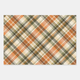 Zacht Sinaasappel, Groen & Crème Plaid Inpakpapier Vel