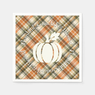 Zacht Sinaasappel, Groen & Crème Plaid met Pompoen Servet