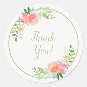  Zacht Sinaasappel Roze Bloemen Waterverf Dank u Ronde Sticker