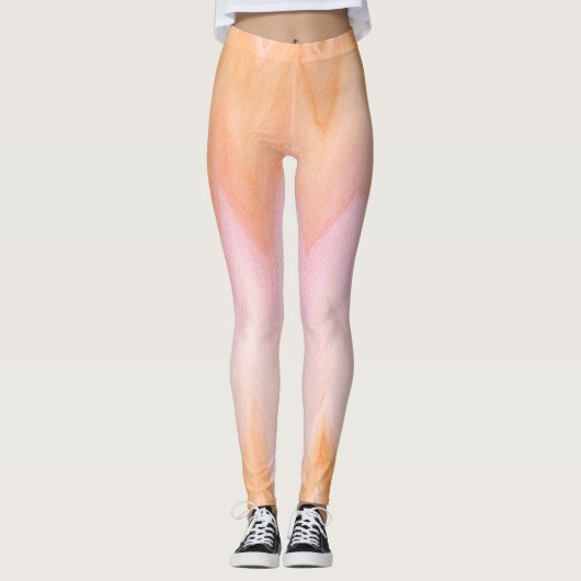 Zacht Sinaasappel Roze Waterverf Chevron Leggings (Voorkant)