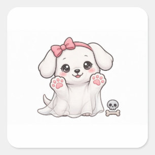 Zacht spookhondje roze strik Halloween hond sticke Vierkante Sticker